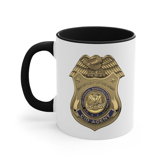 Army CID Agent Badge Coffee Mug - Double Sided Black Accent White Ceramic 11oz by TheGlassyLass