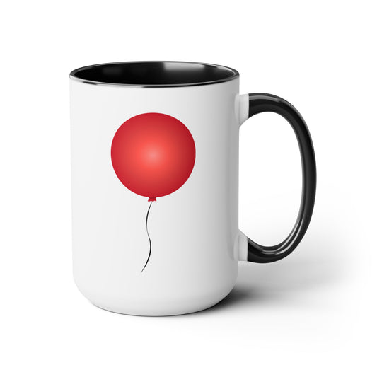 Red Balloon Coffee Mug - Double Sided Black Accent White Ceramic 15oz by TheGlassyLass.com