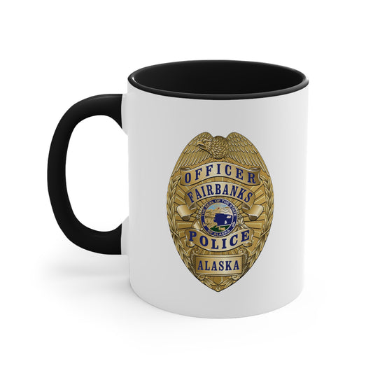 Fairbanks Police Badge Coffee Mug - Double Sided Black Accent White Ceramic 11oz by TheGlassyLass.com
