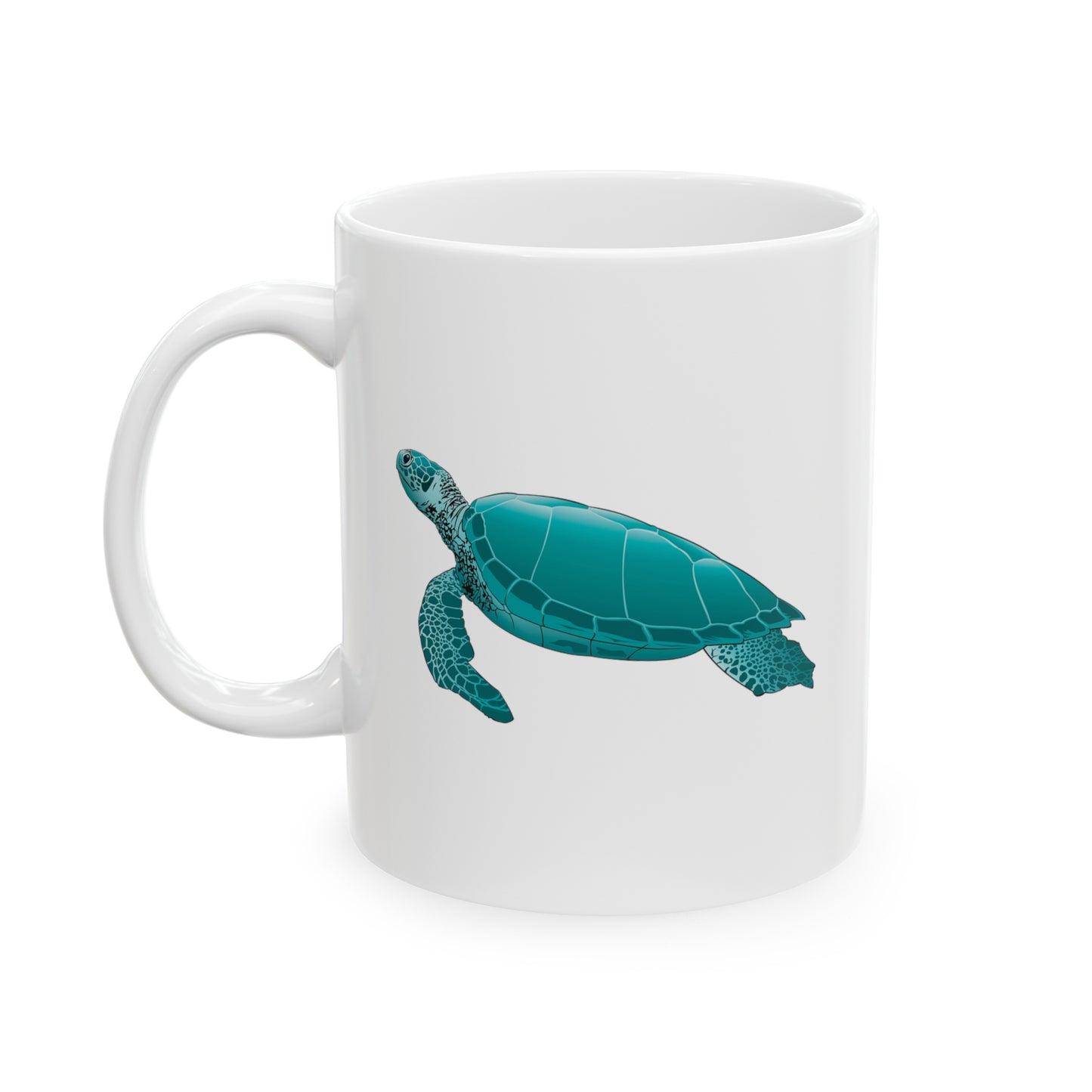 Sea Turtle Coffee Mug - Double Sided White Ceramic 11oz by TheGlassyLass.com