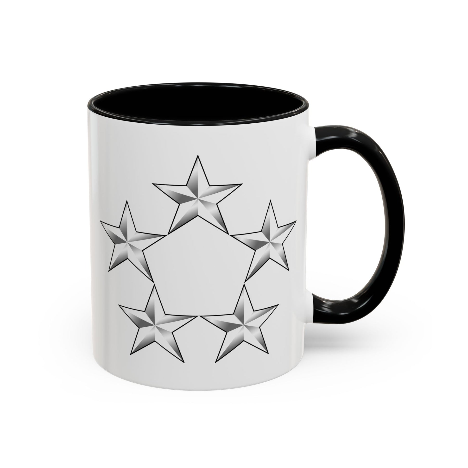 5 Star General Rank Insignia Coffee Mug - Double Sided Black Accent White Ceramic 11oz by TheGlassyLass.com