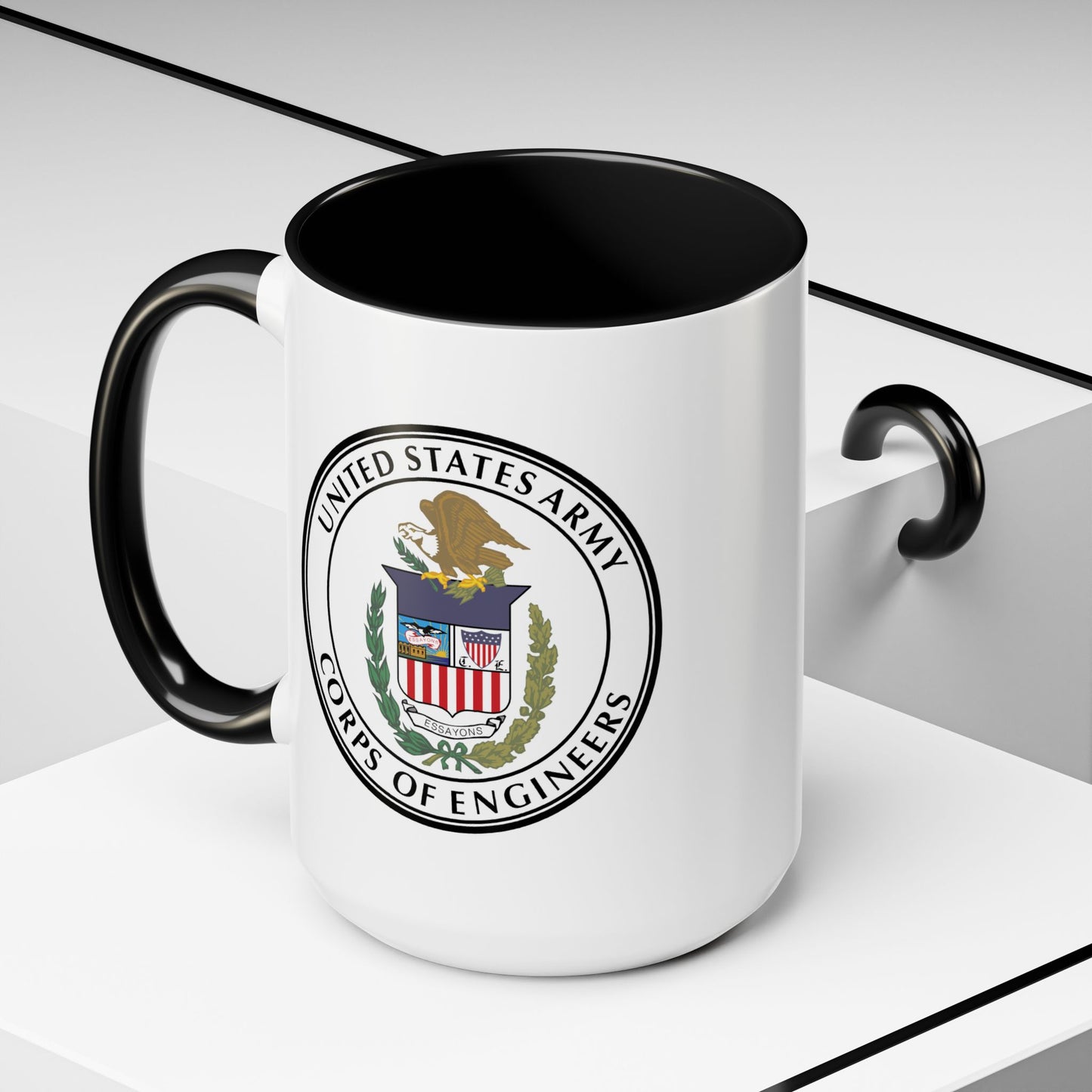 US Army Corps of Engineers Seal Coffee Mug - Double Sided Black Accent Ceramic 15oz - by TheGlassyLass.com