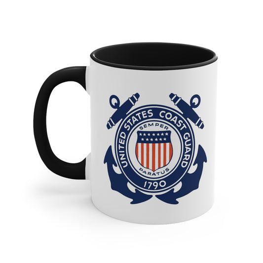 US Coast Guard Seal Coffee Mug - Double Sided Black Accent White Ceramic 11oz by TheGlassyLass.com