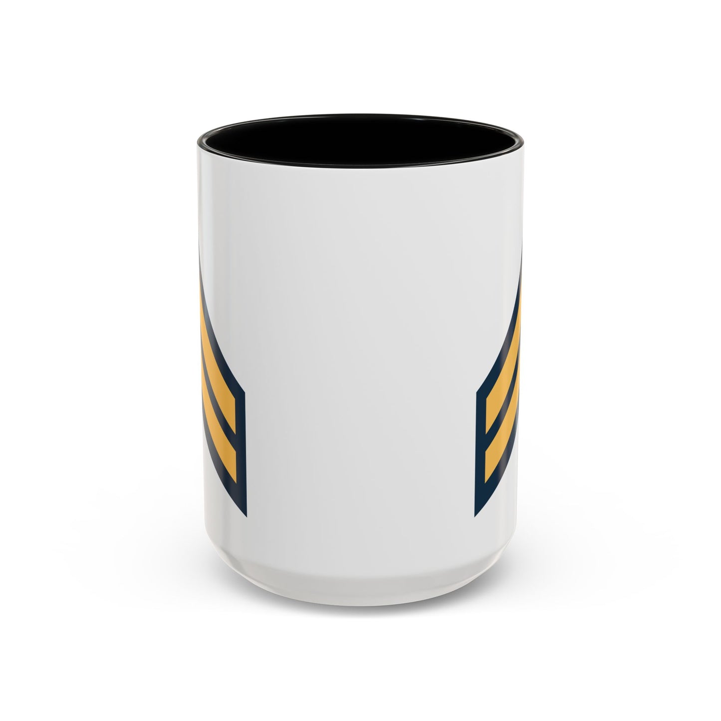 US Army Corporal (E-4) Stripes Coffee Mug - Double Sided Print, Black Accent White Ceramic, 15oz by TheGlassyLass.com
