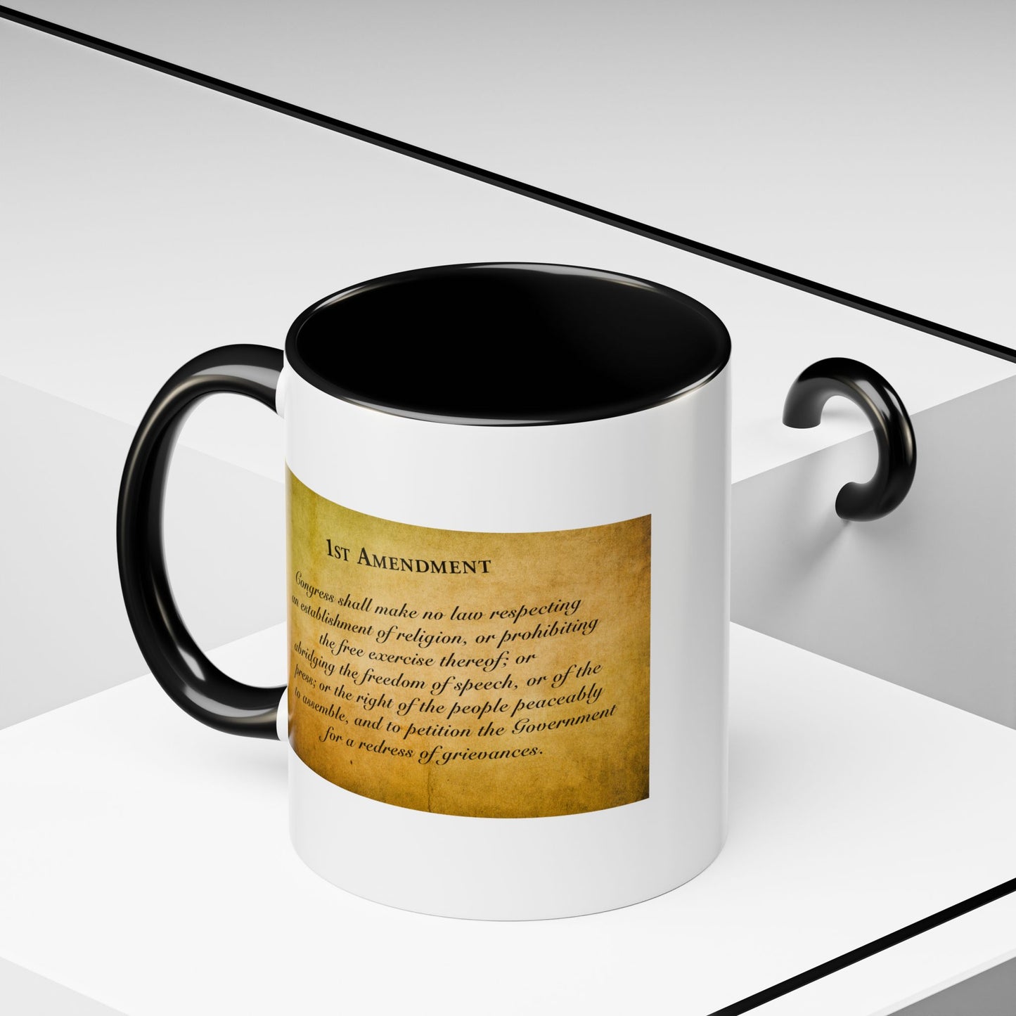 1st Amendment Coffee Mug - Double Sided Black Accent White Ceramic 11oz by TheGlassyLass.com