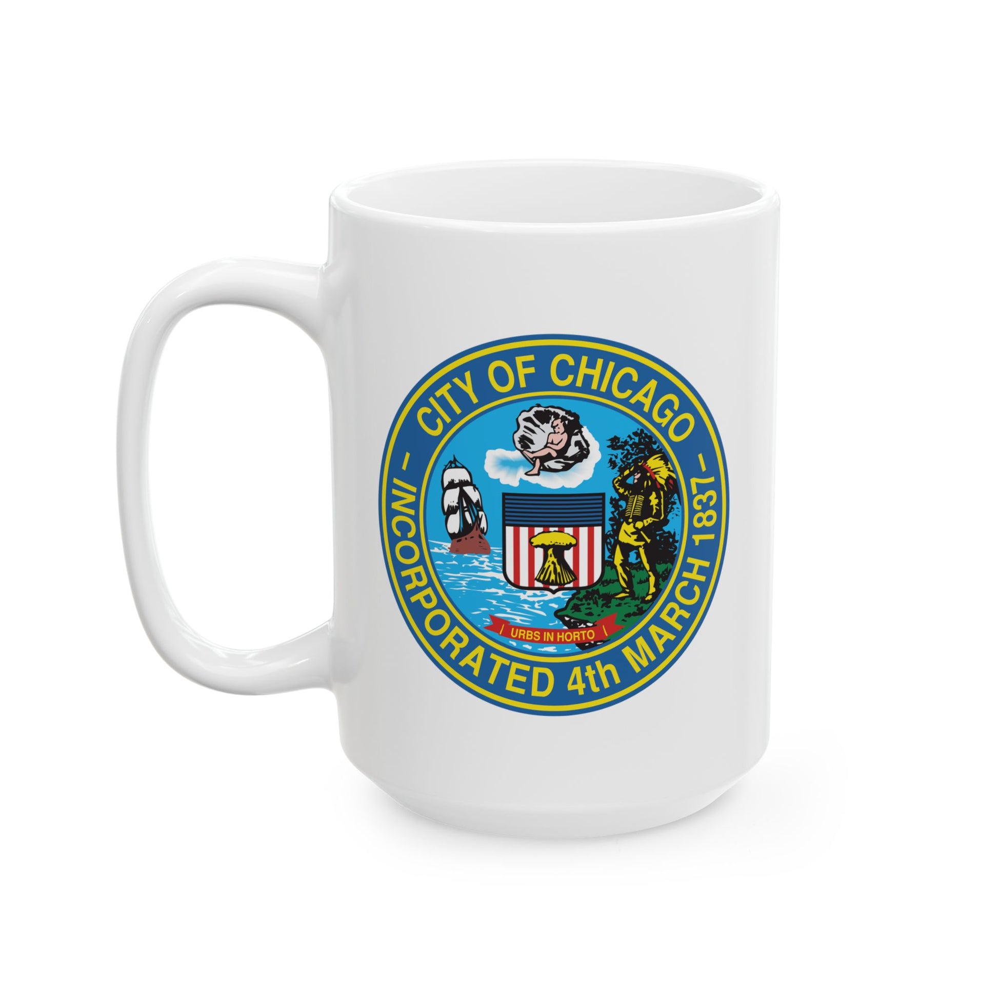 City of Chicago Coffee Mug - Double Sided Print, White Ceramic, 15oz by TheGlassyLass.com
