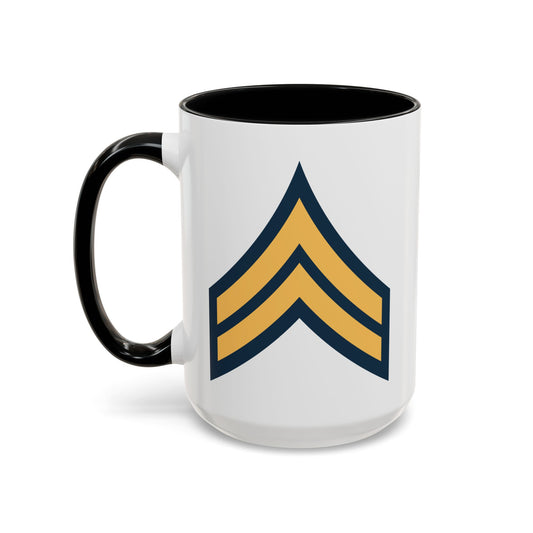 US Army Corporal (E-4) Stripes Coffee Mug - Double Sided Print, Black Accent White Ceramic, 15oz by TheGlassyLass.com