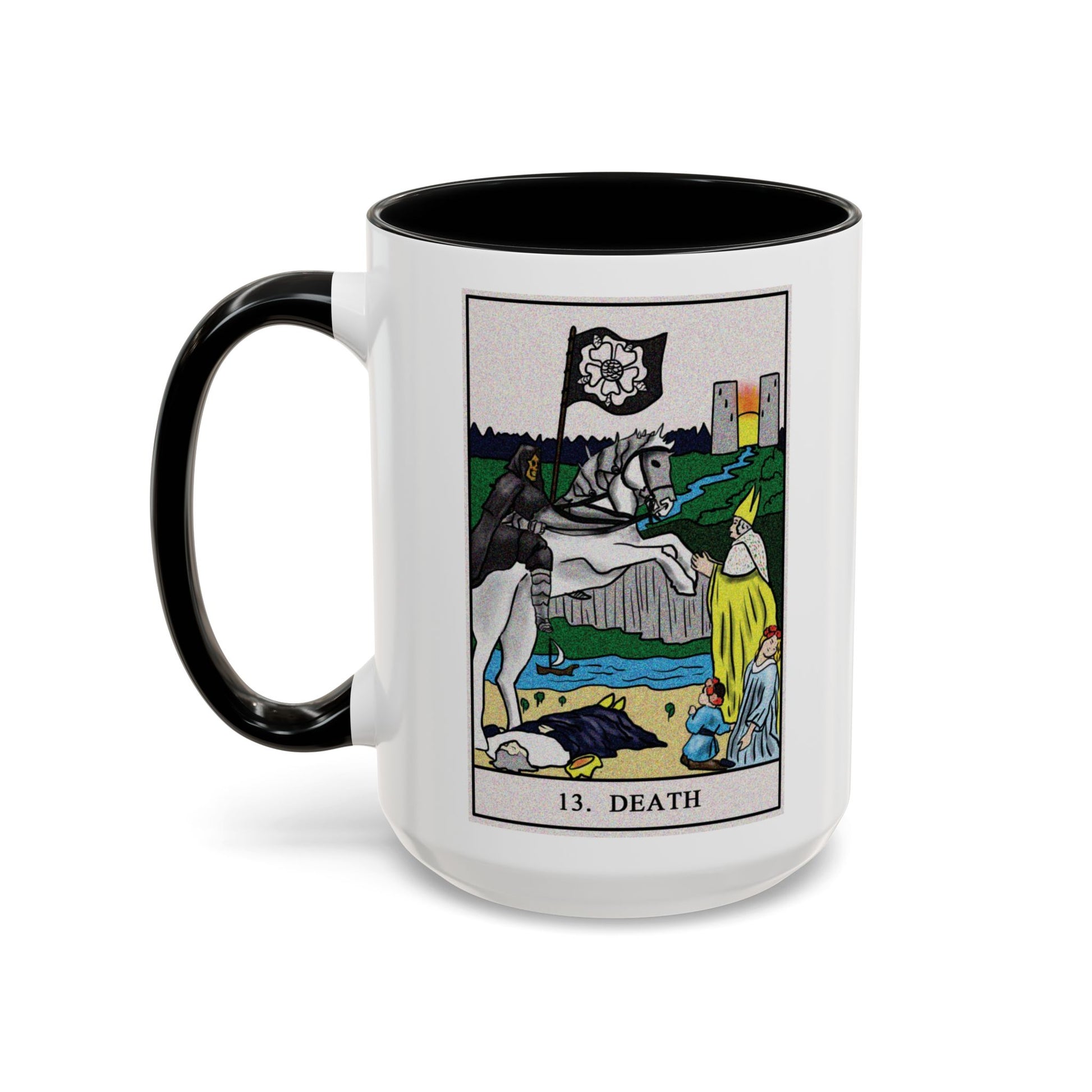 Death Tarot Card Coffee Mug - Double Sided Black Accent White Ceramic 15oz by TheGlassyLass.com