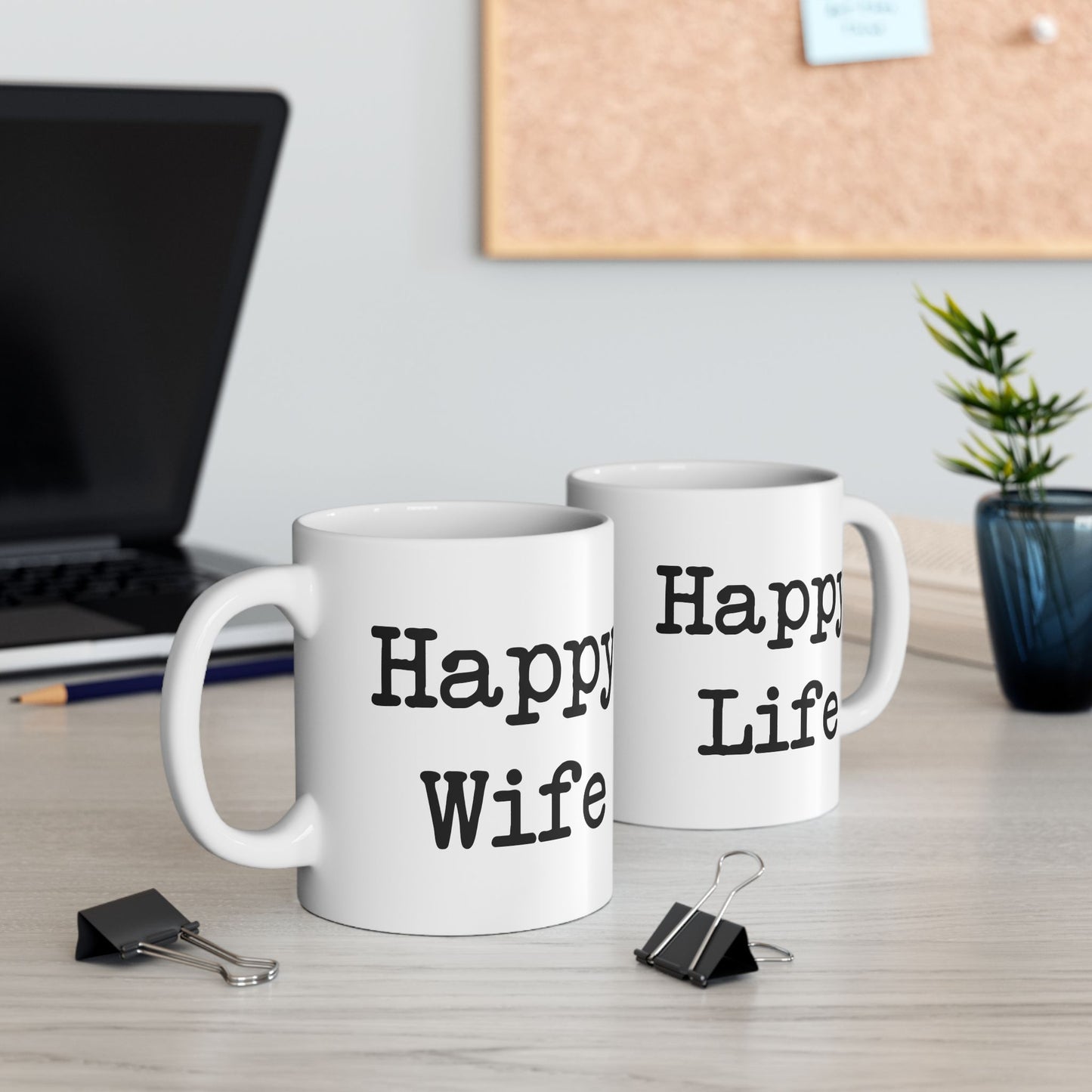 Happy Wife Happy Life Coffee Mug - Double Sided White Ceramic 11oz by TheGlassyLass.com