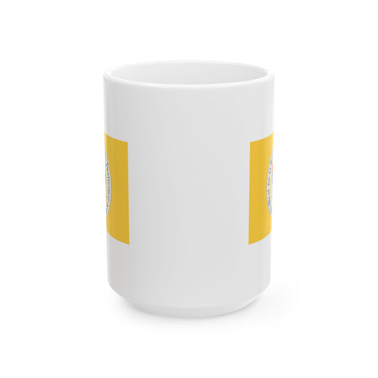 Santa Fe New Mexico Flag Coffee Mug - Double Sided Print, White Ceramic, 15oz by TheGlassyLass