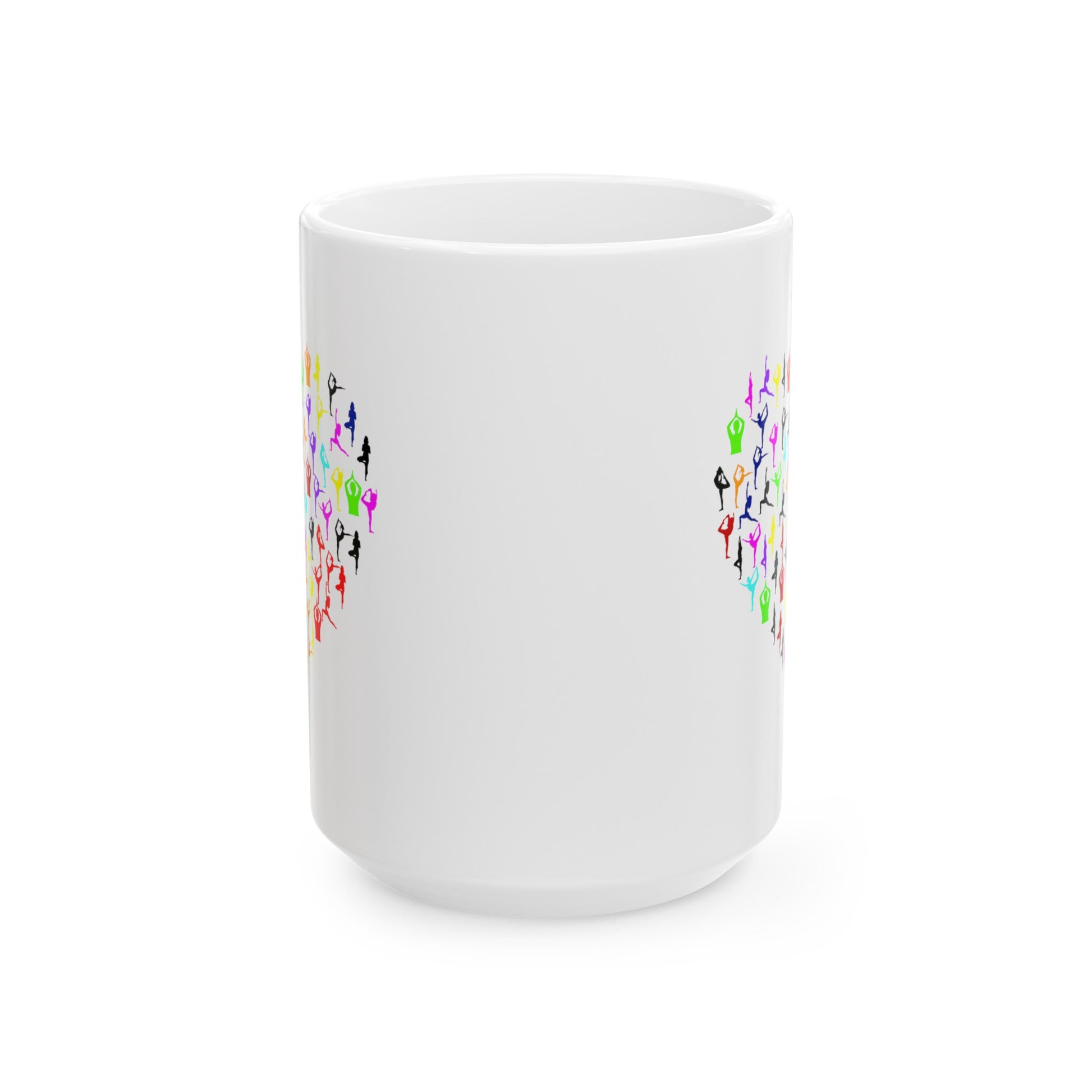 Rainbow Heart Yoga Coffee Mug - Double Sided Black Accent White Ceramic 15oz by TheGlassyLass.com