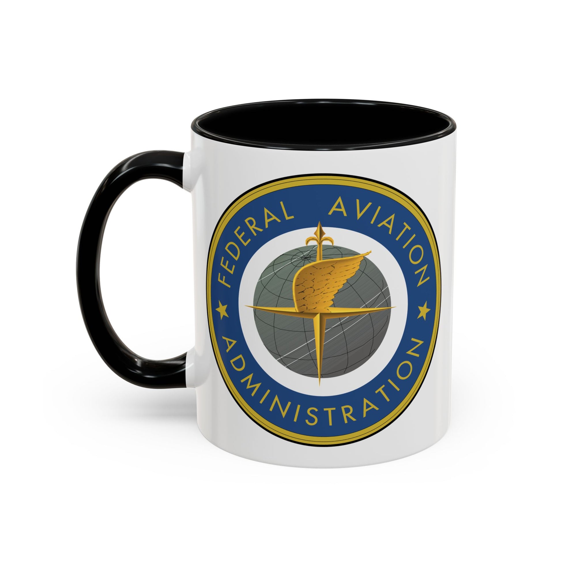 Federal Aviation Administration (FAA) Coffee Mug - Double Sided Print, Black Accent White Ceramic, 11oz by TheGlassyLass.com