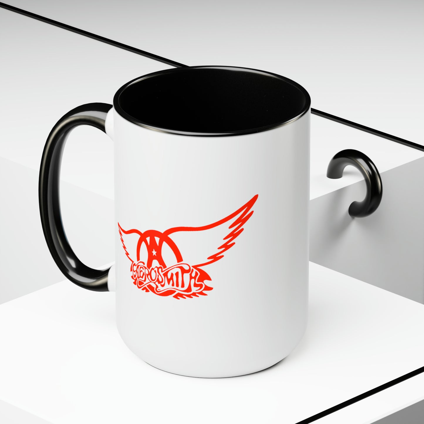 Aerosmith Coffee Mug - Double Sided Black Accent White Ceramic 15oz by TheGlassyLass