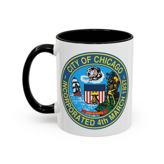 City of Chicago Seal Coffee Mug - Double Sided Print, Black Accent White Ceramic, 11oz by TheGlassyLass.com