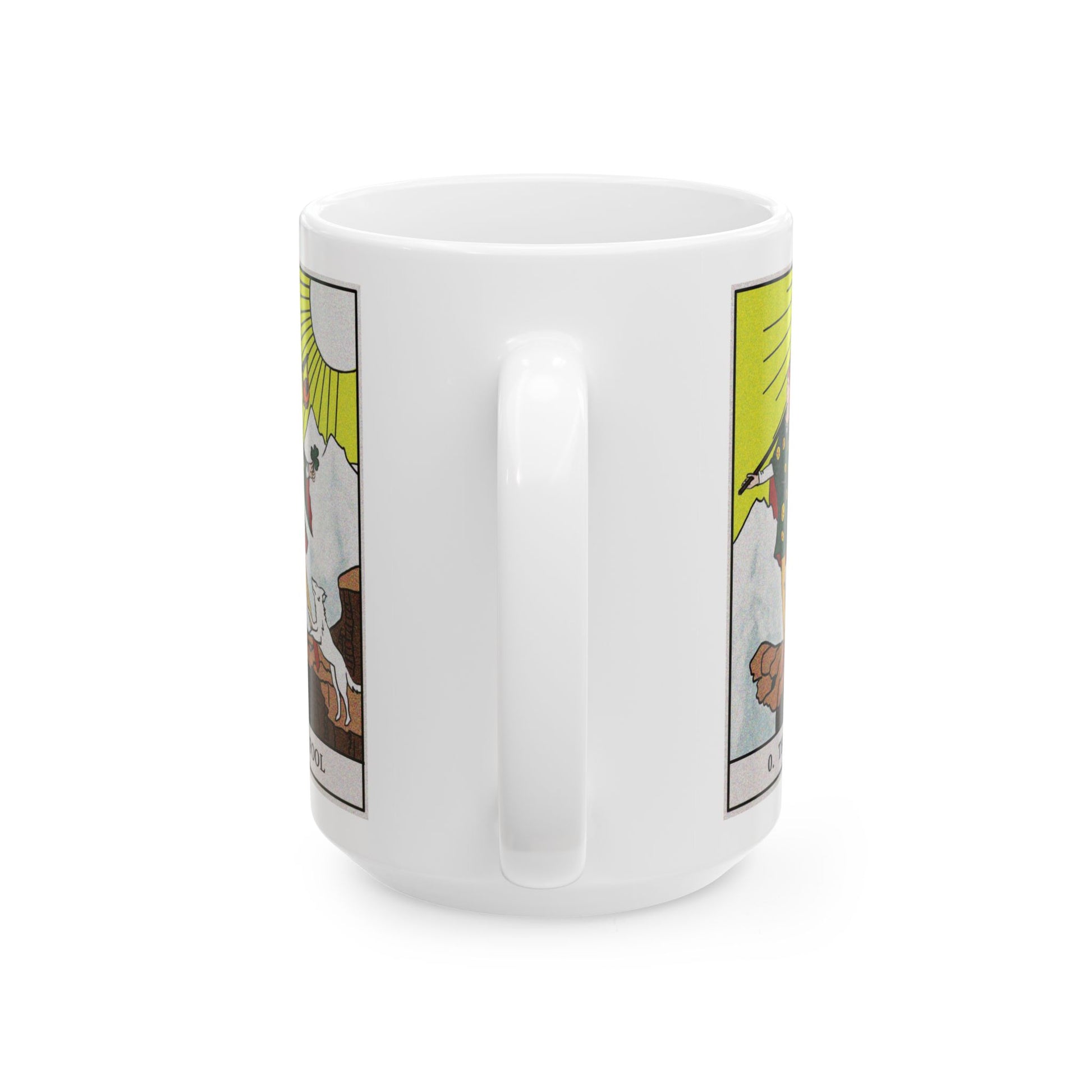 The Fool Tarot Card Coffee Mug - Double Sided White Ceramic 15oz by TheGlassyLass.com