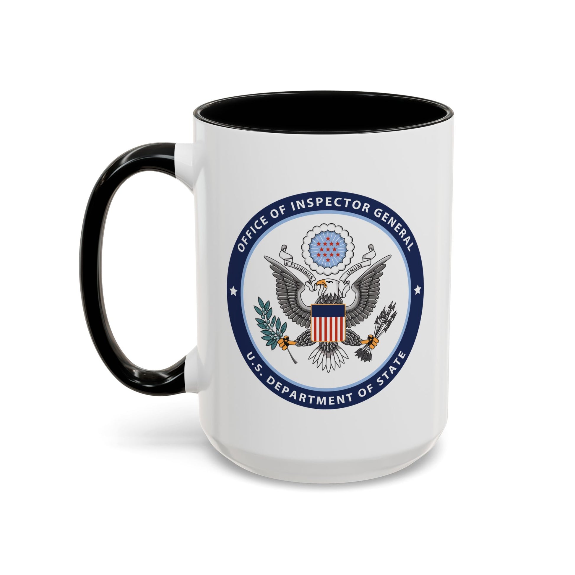 Office of Inspector General Seal Coffee Mug - Double Sided Print, Black Accent White Ceramic, 15oz by TheGlassyLass.com