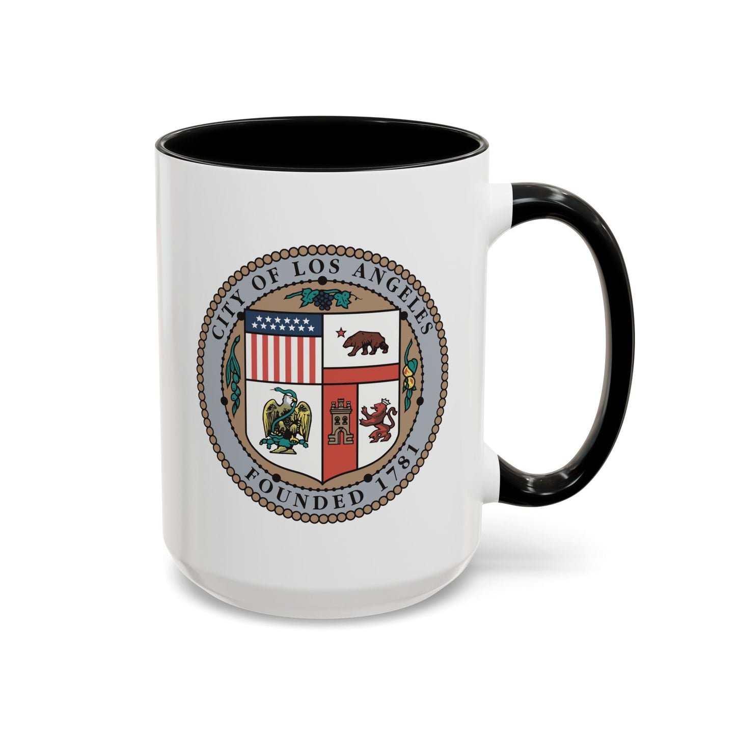 City of Los Angeles California Seal Coffee Mug - Double Sided Print, Black Accent White Ceramic, 15oz by TheGlassyLass.com