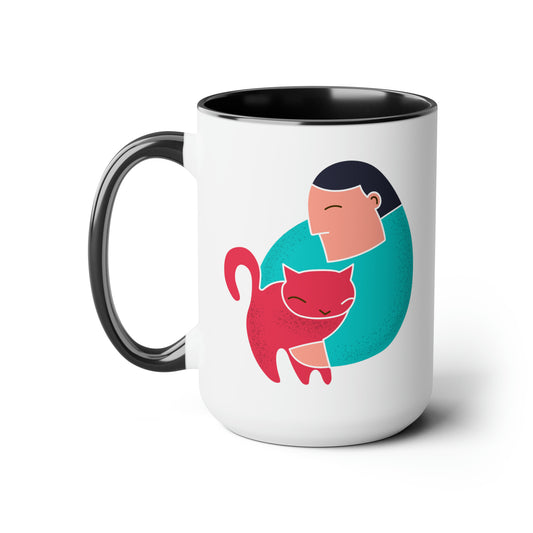 Morning Purr Coffee Mug - Double Sided Black Accent White Ceramic 15oz by TheGlassyLass