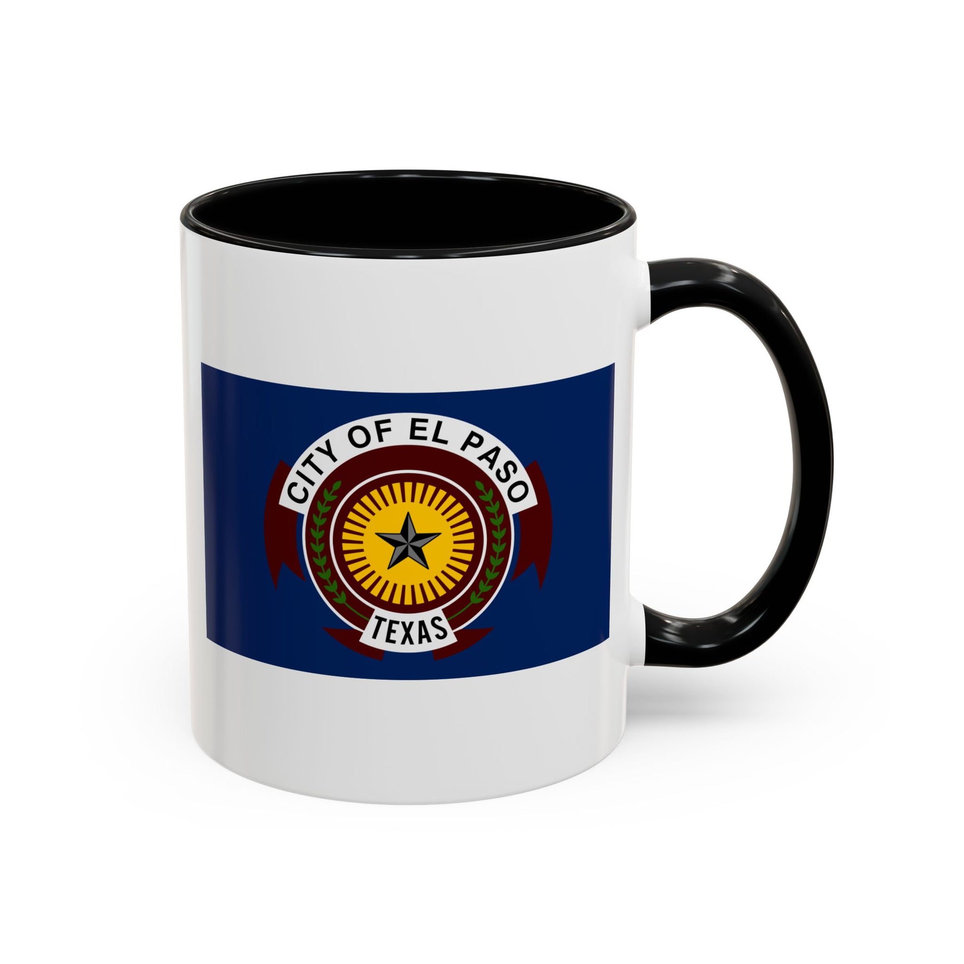 City of El Paso Seal Coffee Mug - Double Sided Print, Black Accent White Ceramic, 11oz by TheGlassyLass.com