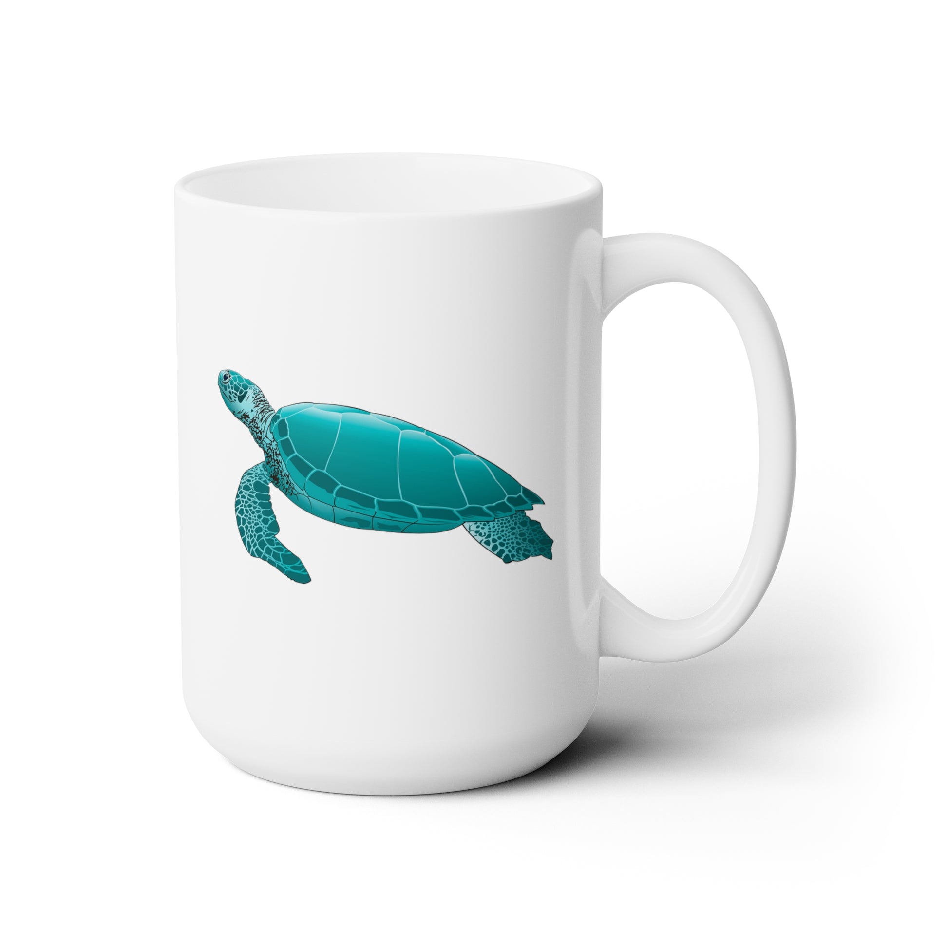 Sea Turtle Coffee Mug - Double Sided White Ceramic 15oz by TheGlassyLass.com