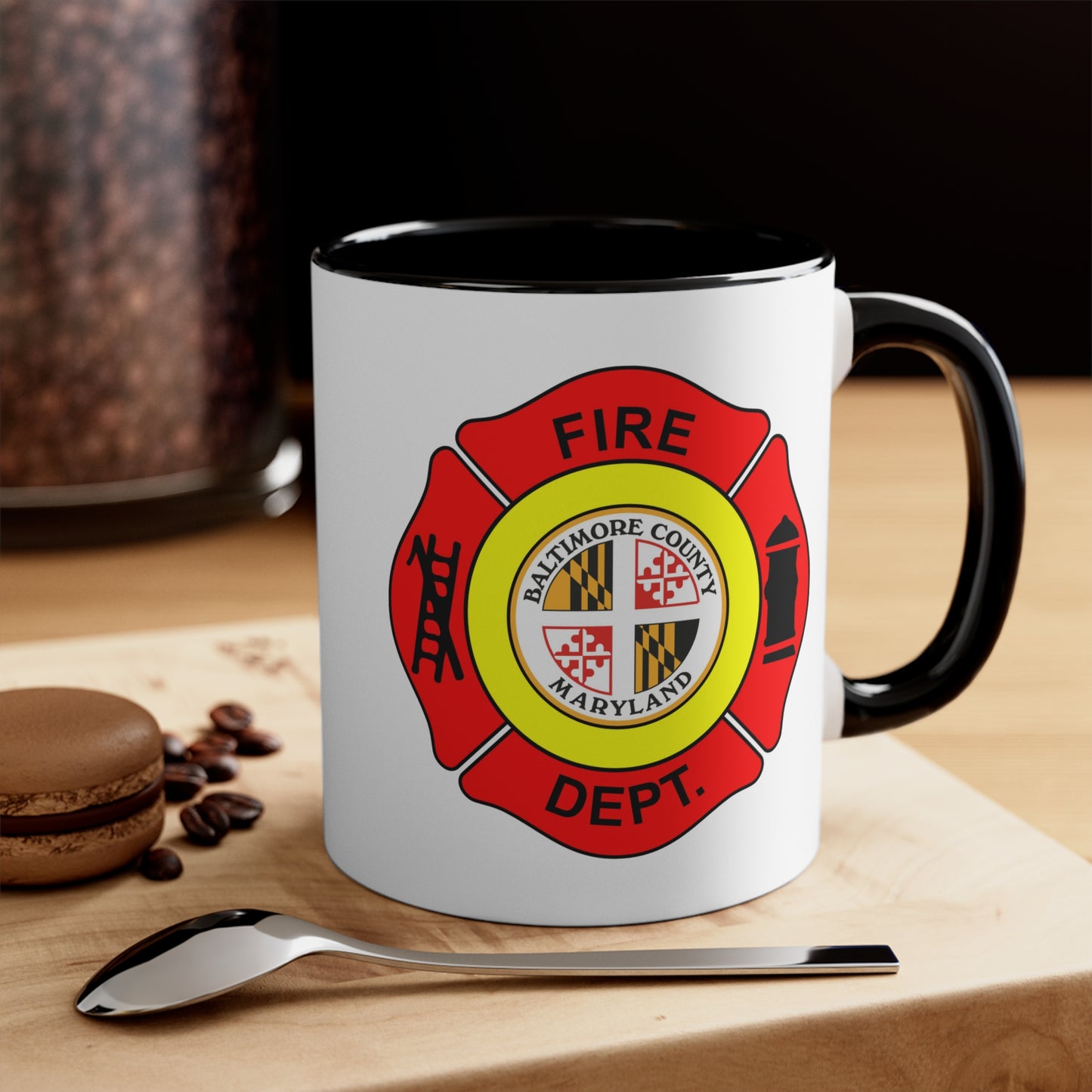 Baltimore Fire Department Coffee Mug - Double Sided Black Accent White Ceramic 11oz by TheGlassyLass