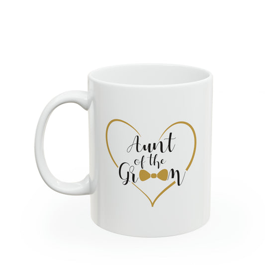 Aunt of the Groom Coffee Mug - Double Sided 11oz White Ceramic by TheGlassyLass.com