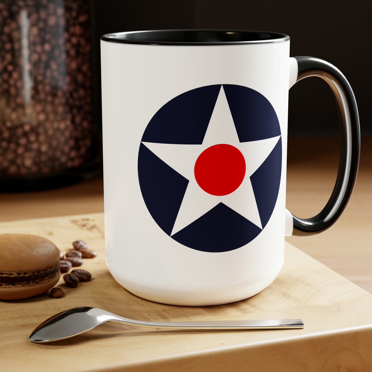 US Army Air Corps Roundel Coffee Mug - Double Sided Black Accent Ceramic 15oz - by TheGlassyLass.com