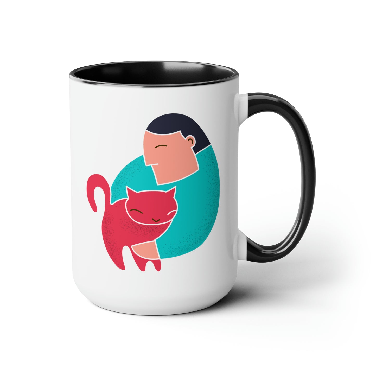 Morning Purr Coffee Mug - Double Sided Black Accent White Ceramic 15oz by TheGlassyLass