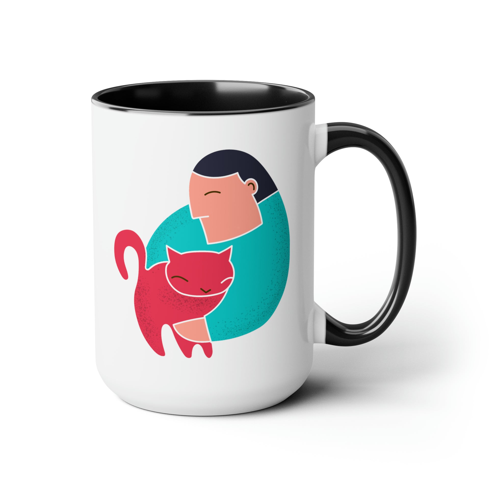 Morning Purr Coffee Mug - Double Sided Black Accent White Ceramic 15oz by TheGlassyLass