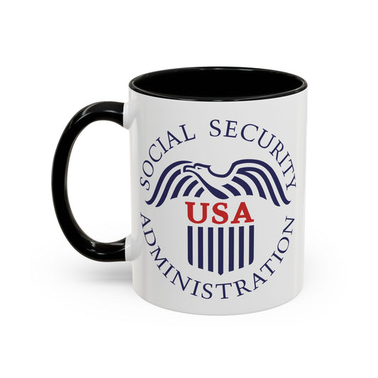 Social Security Administration Seal Coffee Mug - Double Sided Print, Black Accent White Ceramic, 11oz by TheGlassyLass.com
