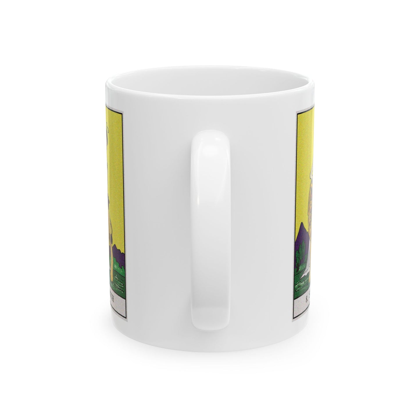 Strength Tarot Card Coffee Mug - Double Sided Print, White Ceramic, 11oz by TheGlassyLass.com
