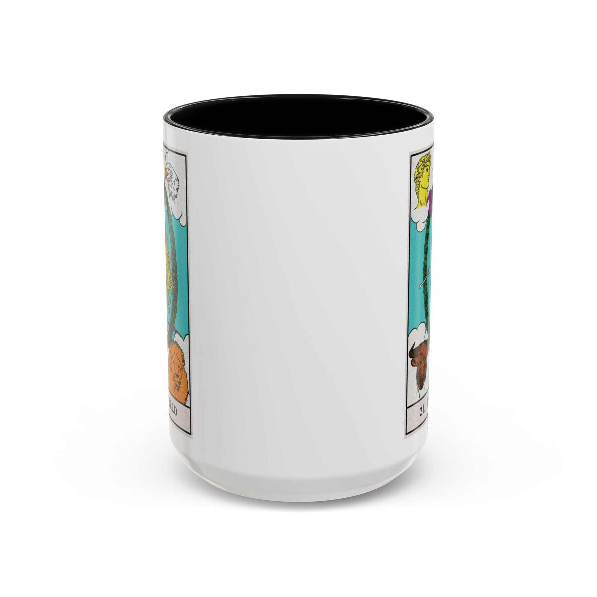 The World Tarot Card Coffee Mug - Double Sided Black Accent White Ceramic 15oz by TheGlassyLass.com