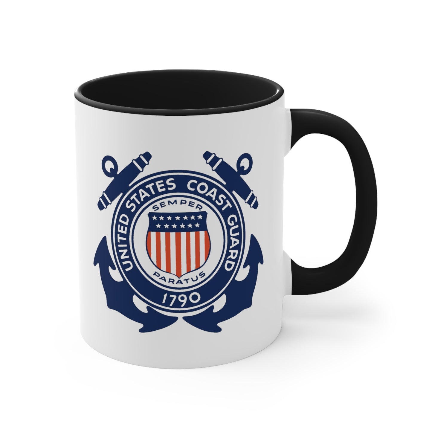 US Coast Guard Seal Coffee Mug - Double Sided Black Accent White Ceramic 11oz by TheGlassyLass.com