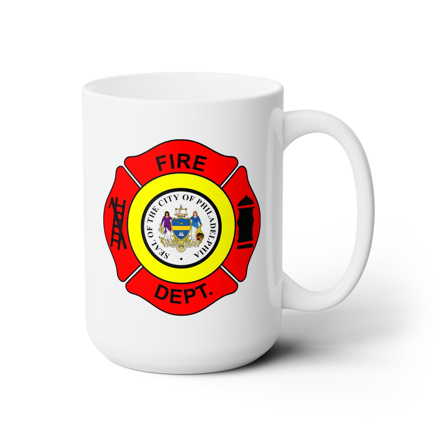 Philadelphia Fire Department Coffee Mug - Double Sided White Ceramic 15oz by TheGlassyLass