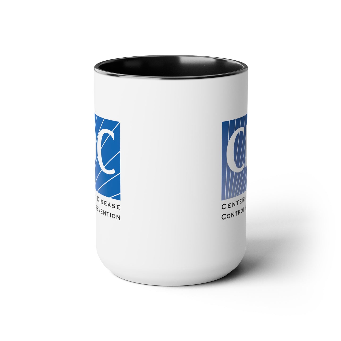 CDC Coffee Mugs - Double Sided Black Accent White Ceramic 15oz by TheGlassyLass.com