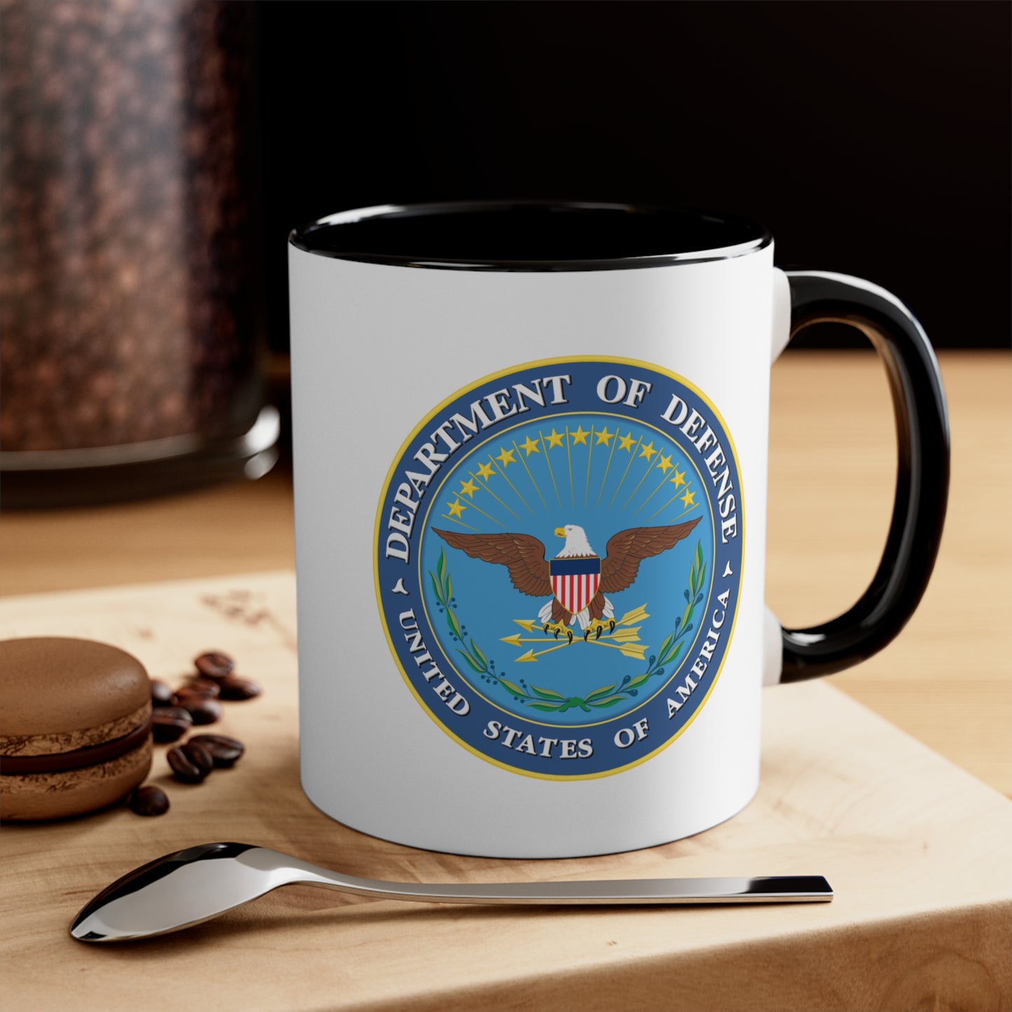 Department of Defense Coffee Mug - Double Sided Black Accent White Ceramic 11oz by TheGlassyLass.com