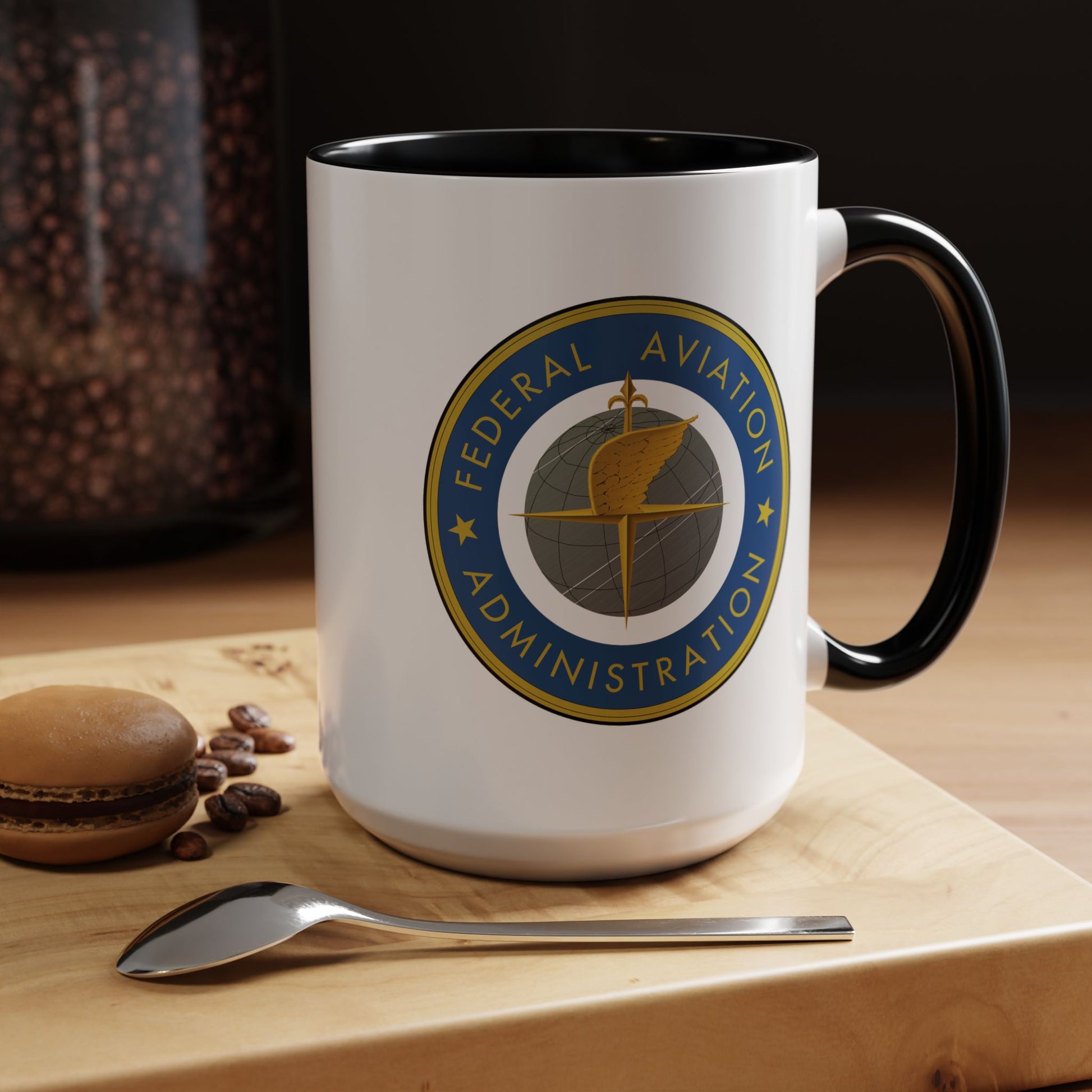 Federal Aviation Administration (FAA) Coffee Mug - Double Sided Black Accent White Ceramic 15oz by TheGlassyLass.com