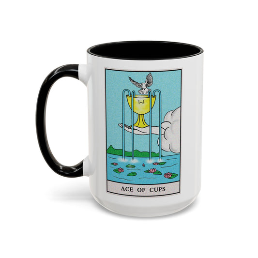 Ace of Cups Tarot Card Coffee Mug - Double Sided Black Accent White Ceramic 15oz by TheGlassyLass