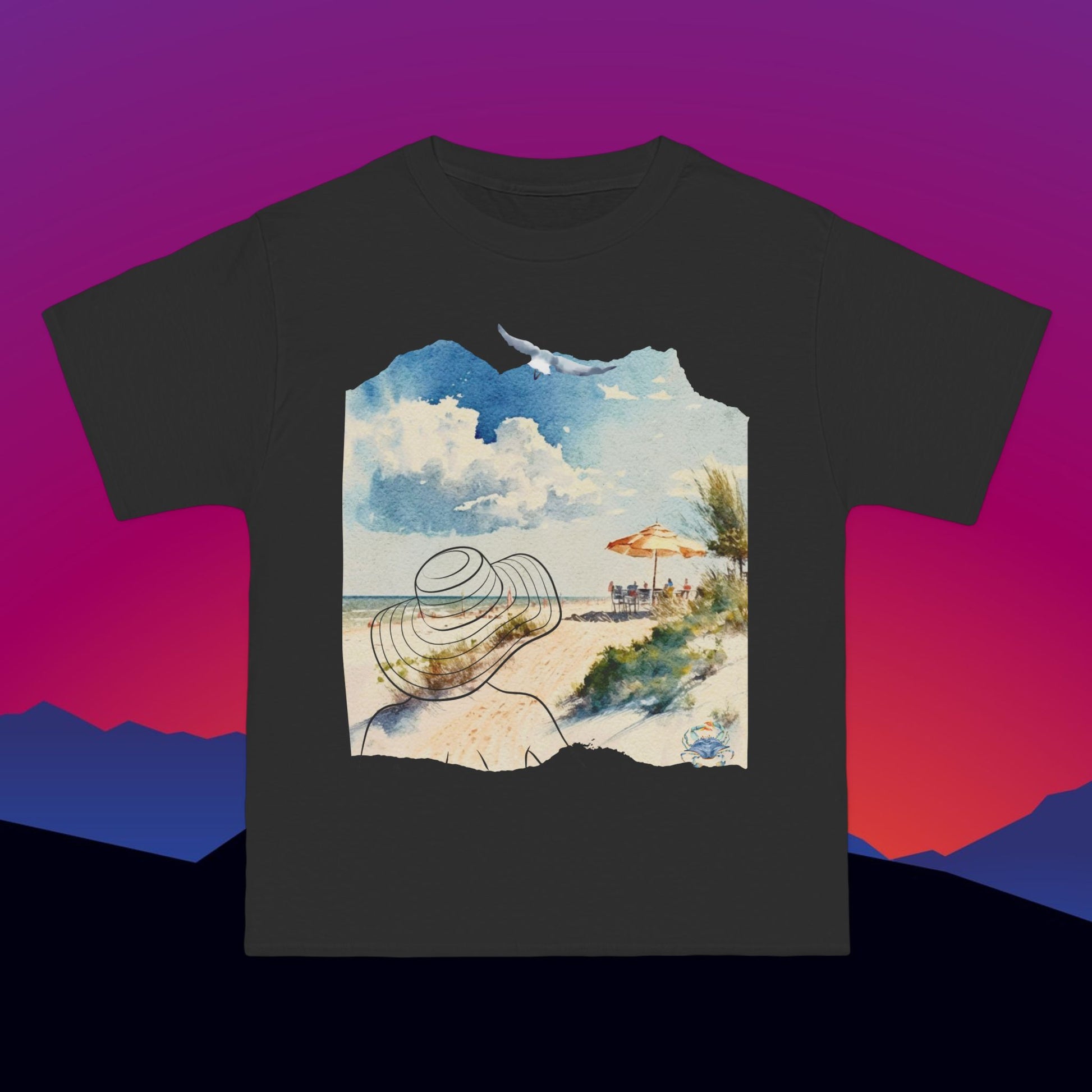 A Day at the Beach T-Shirt: (Hanes Beefy-T 100% Preshrunk Cotton Custom Printed by TheGlassyLass.com