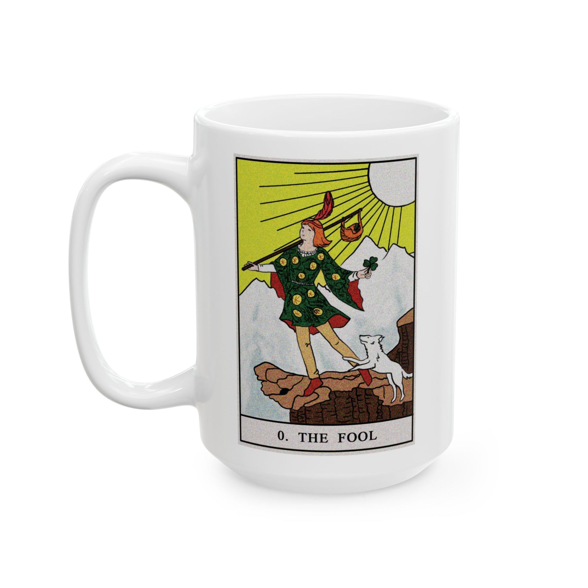 The Fool Tarot Card Coffee Mug - Double Sided White Ceramic 15oz by TheGlassyLass.com