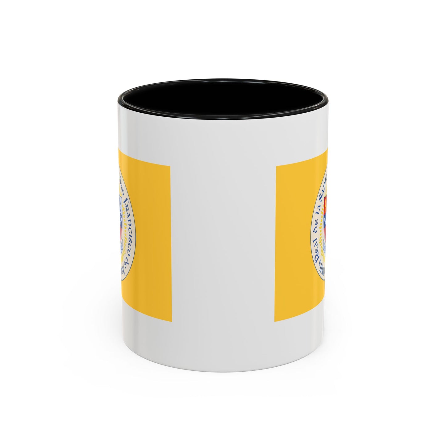Santa Fe New Mexico Flag Coffee Mug - Double Sided Print, Black Accent White Ceramic, 11oz by TheGlassyLass