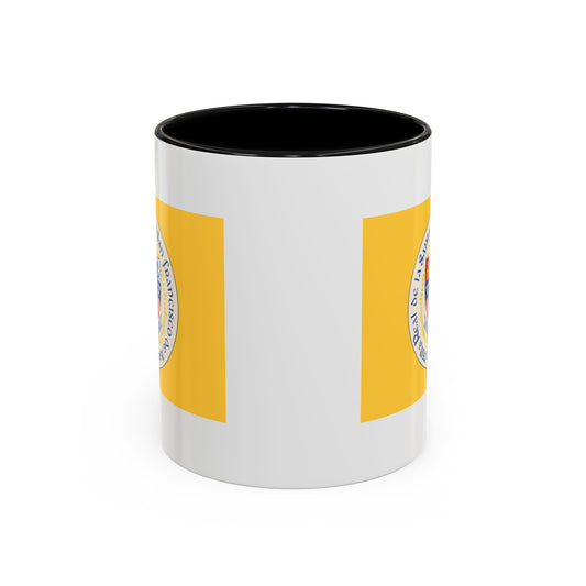 Santa Fe New Mexico Flag Coffee Mug - Double Sided Print, Black Accent White Ceramic, 11oz by TheGlassyLass