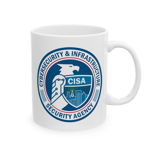 Cybersecurity and Infrastructure Security Agency Seal Coffee Mug - Double Sided Print, White Ceramic, 11oz by TheGlassyLass.com
