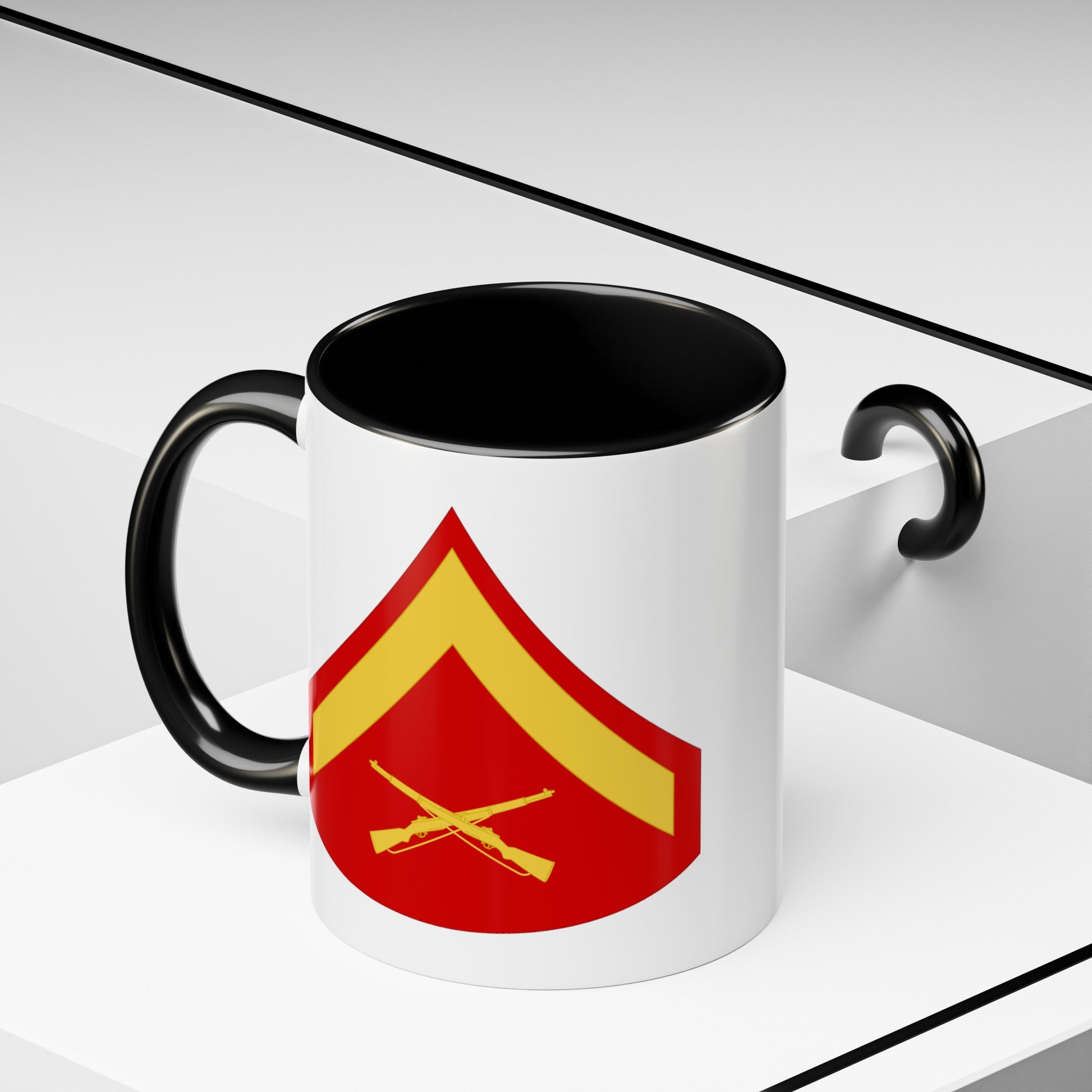 US Marine Corps Lance Corporal Chevron Coffee Mug - Double Sided Black Accent White Ceramic 11oz - by TheGlassyLass.com
