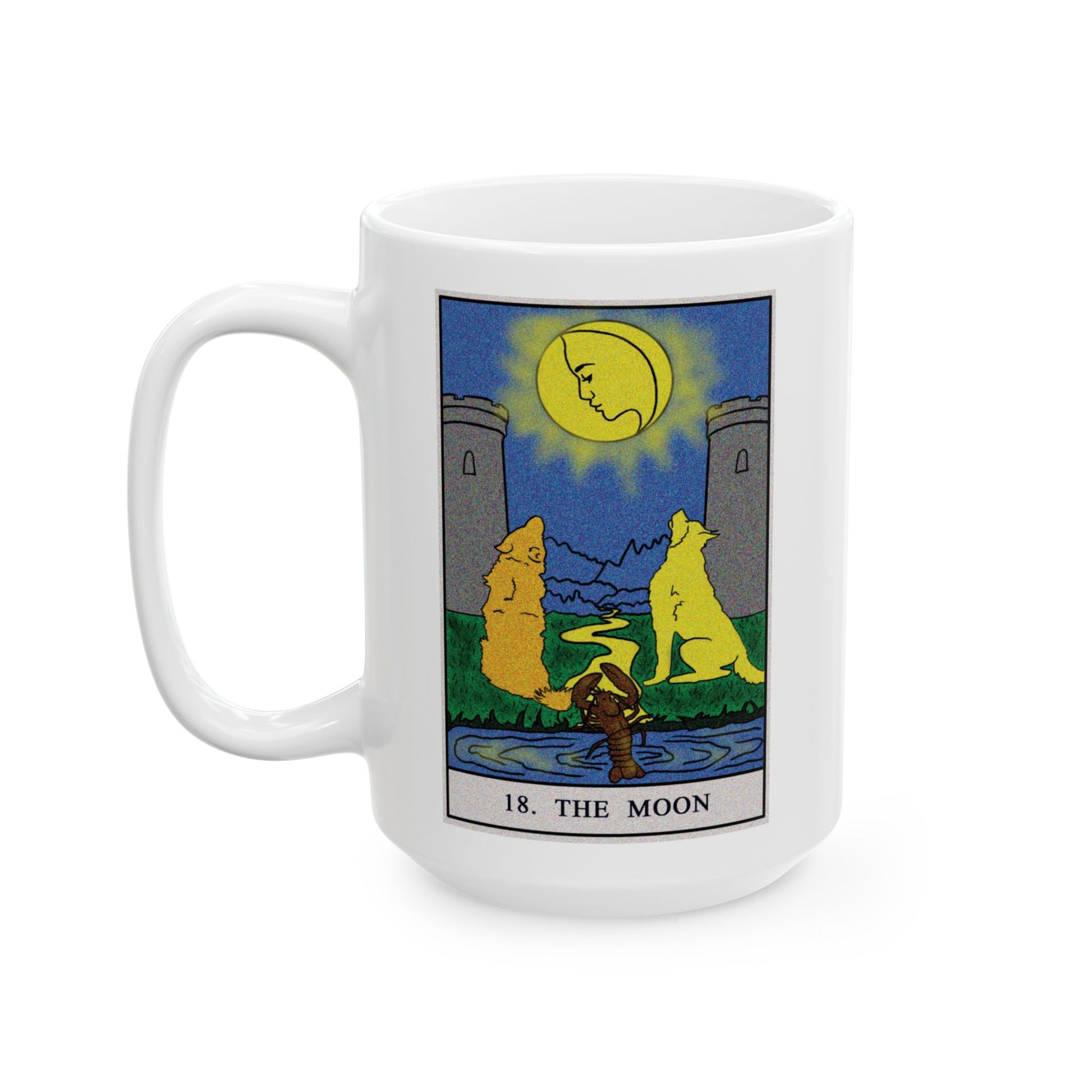 The Moon Tarot Card Coffee Mug - Double Sided White Ceramic 15oz by TheGlassyLass.com