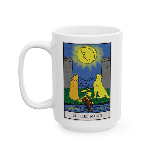 The Moon Tarot Card Coffee Mug - Double Sided White Ceramic 15oz by TheGlassyLass.com