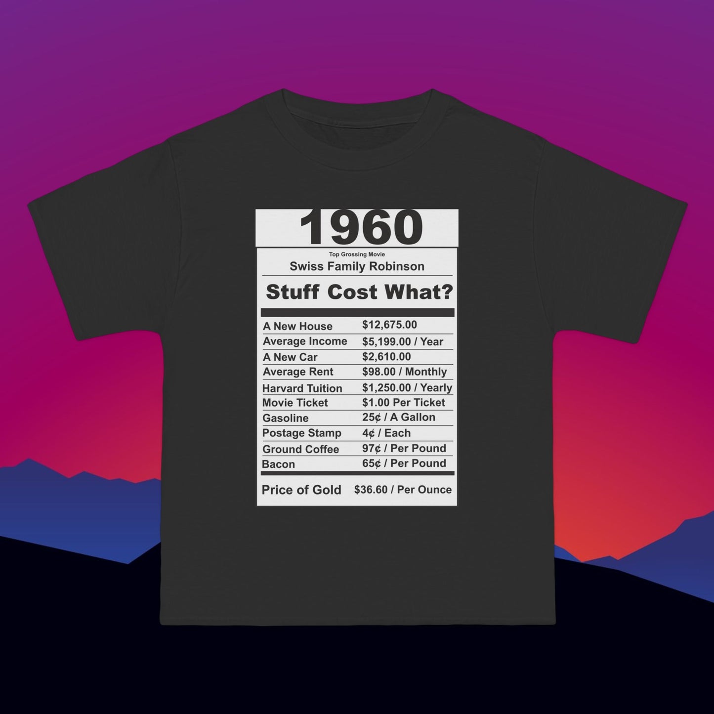 1960 Birthday T-Shirt: (Hanes Beefy-T 100% Preshrunk Cotton Custom Printed by TheGlassyLass.com