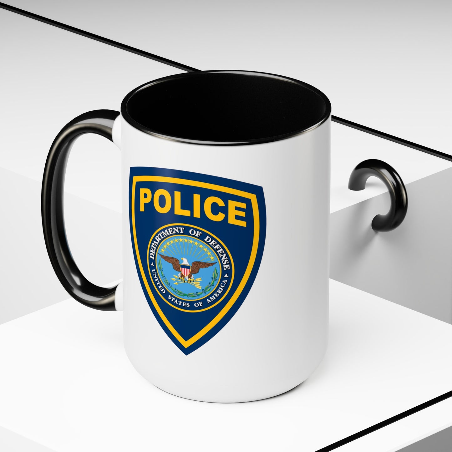 DoD Police Coffee Mug - Double Sided Black Accent White Ceramic 15oz by TheGlassyLass.com