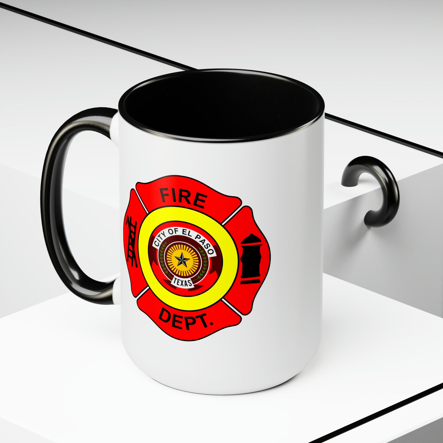 El Paso Fire Department Coffee Mug - Double Sided Black Accent White Ceramic 15oz by TheGlassyLass