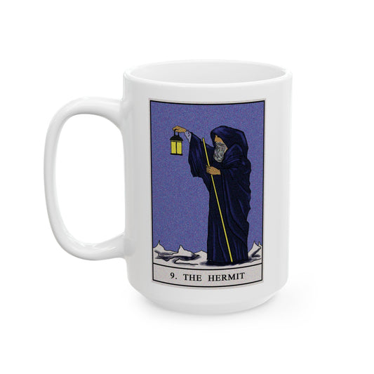 The Hermit Tarot Card Coffee Mug - Double Sided White Ceramic 15oz by TheGlassyLass.com